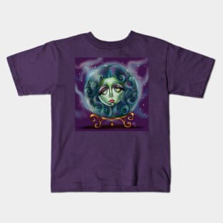 Ghost Woman In Crystal Ball Illustration Kids T-Shirt